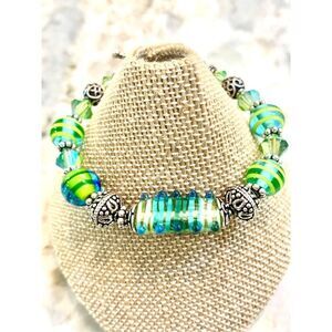 Vintage Turquoise Green Murano Venetian Glass  Bracelet #Italy #handmade